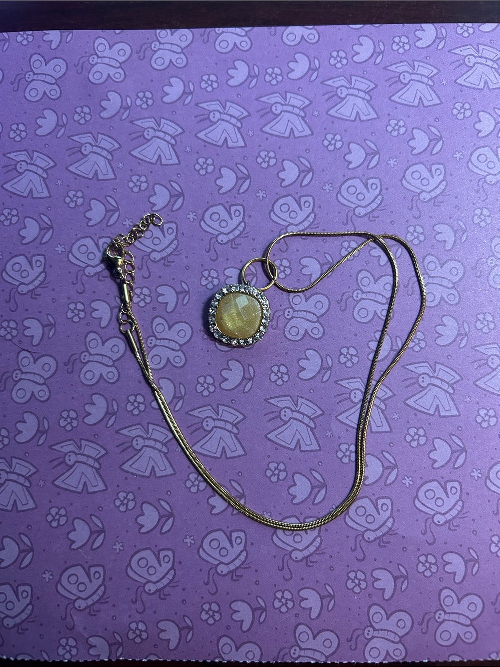 Gold-Tone Round Pendant Necklace with Crystal Halo